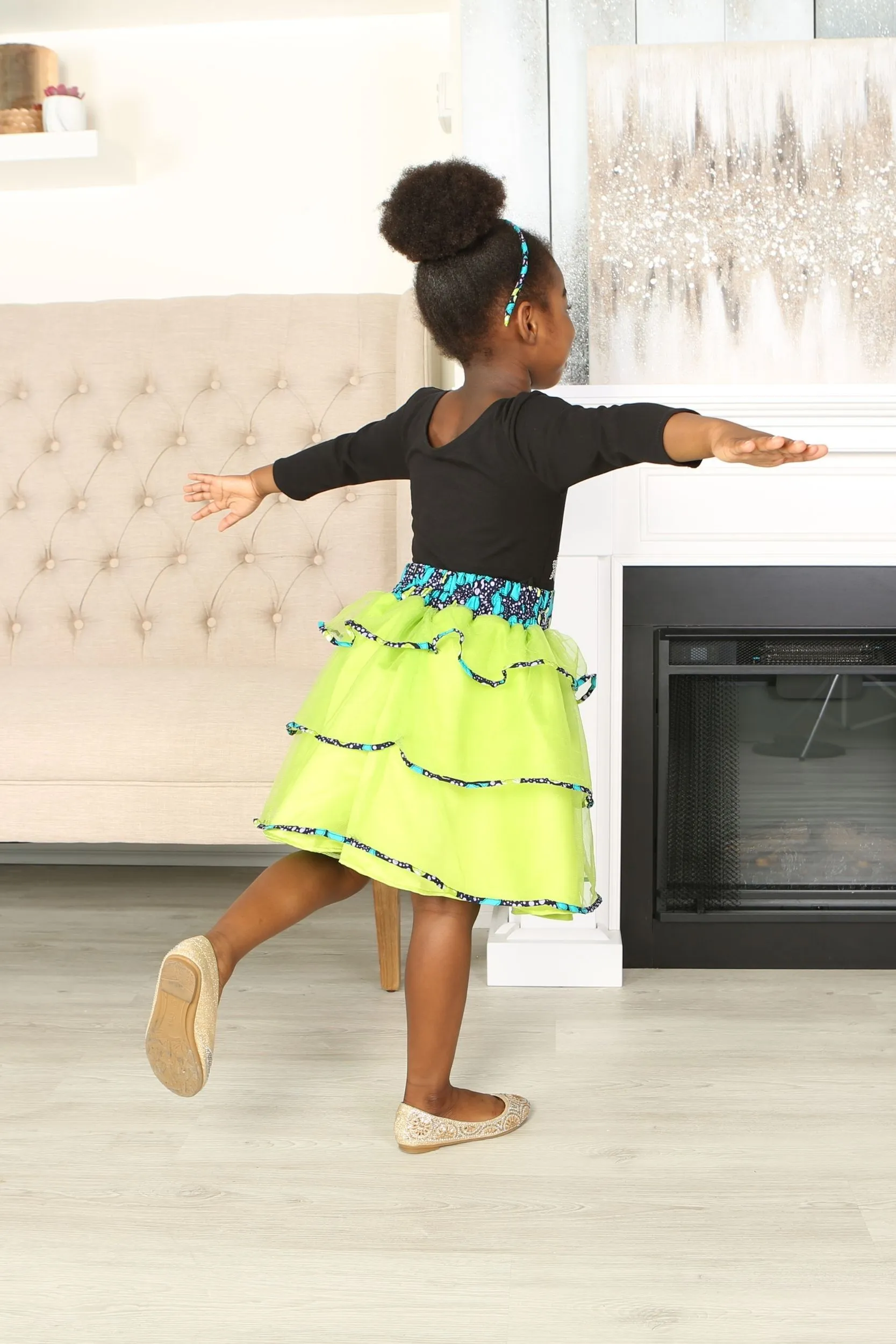 JOY AFRICAN PRINT GIRLS' TIERED TULLE SKIRT