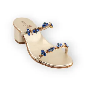 Kate Gold Sandal In Blue Shades Crystals