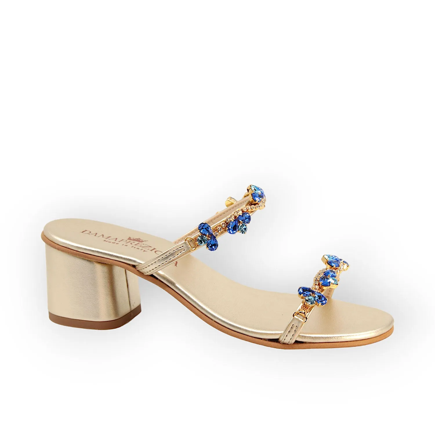 Kate Gold Sandal In Blue Shades Crystals