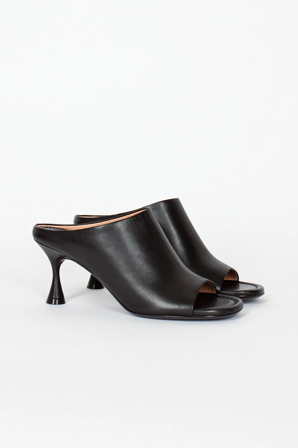 Leather Heeled Mules Black