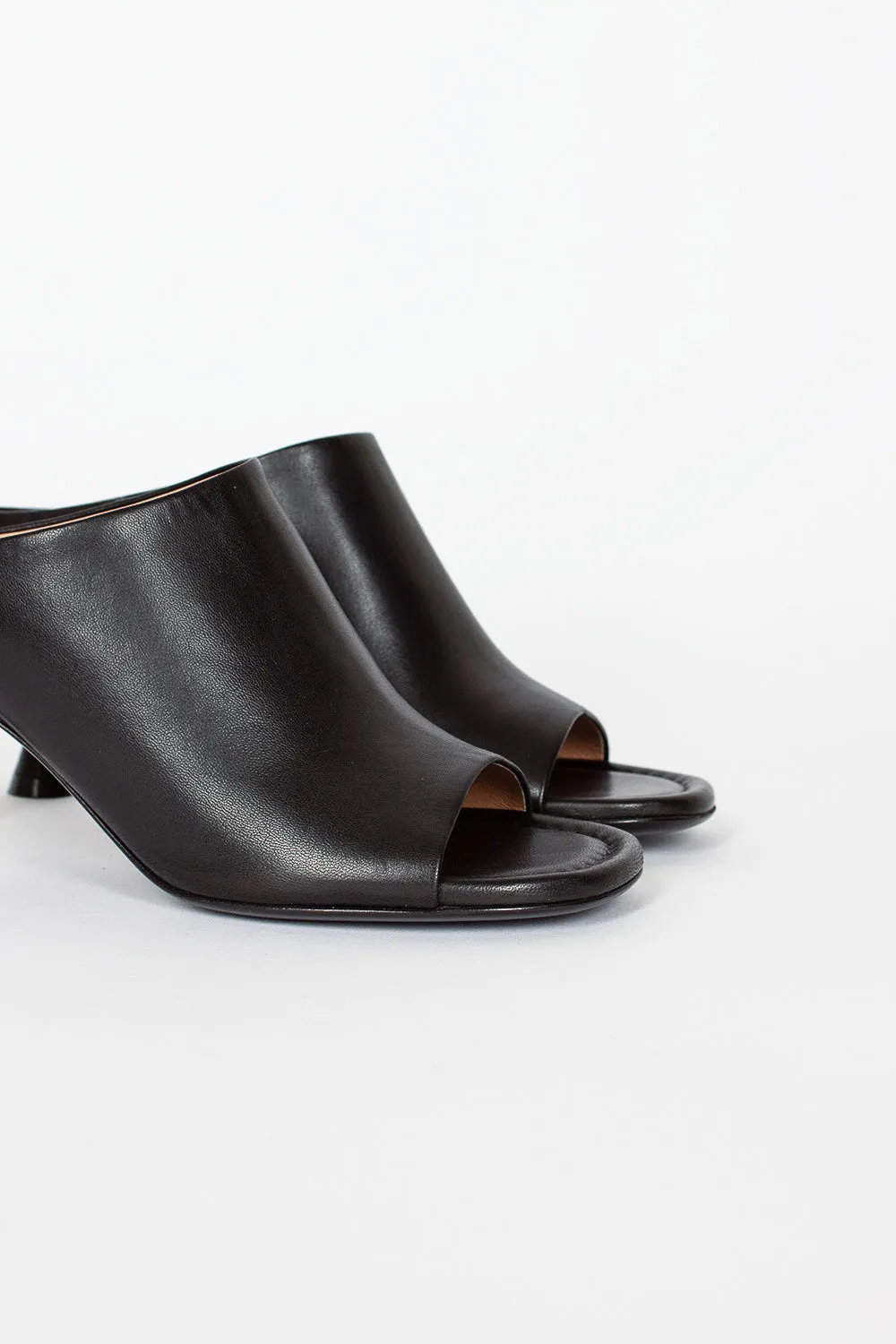 Leather Heeled Mules Black