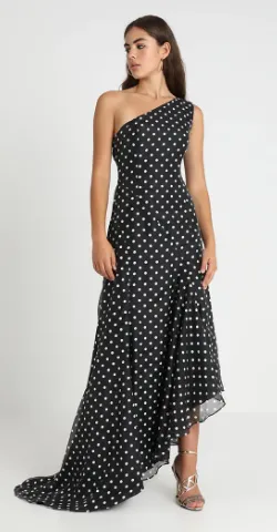 Stylish and Flattering Polka Dot Gown with Intricate Details