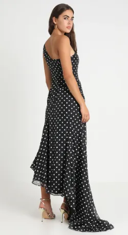 Stylish and Flattering Polka Dot Gown with Intricate Details