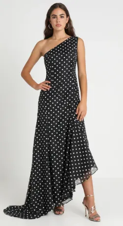 Stylish and Flattering Polka Dot Gown with Intricate Details