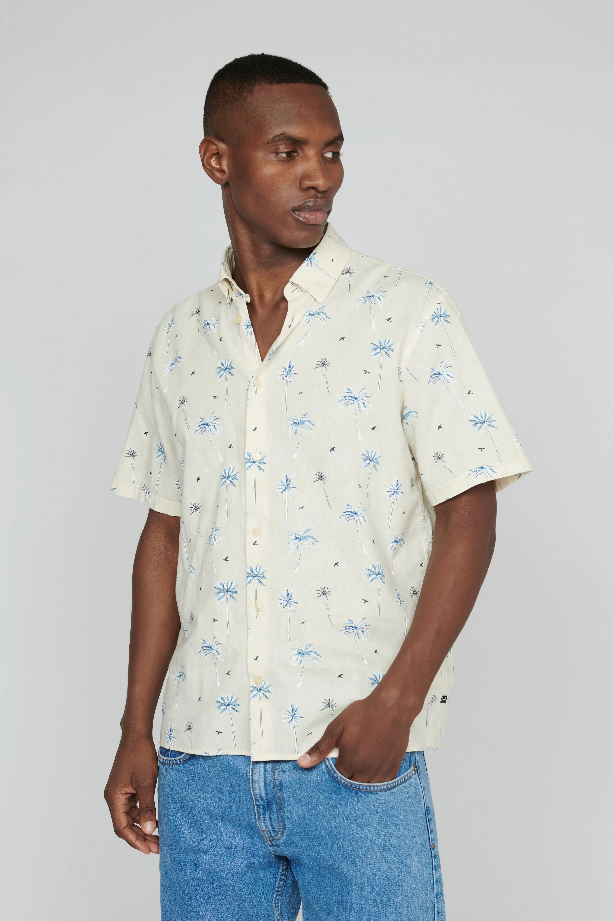 Matinique MAKlampo BB Linen Blend Print S/S Shirt/Off White - New HS24