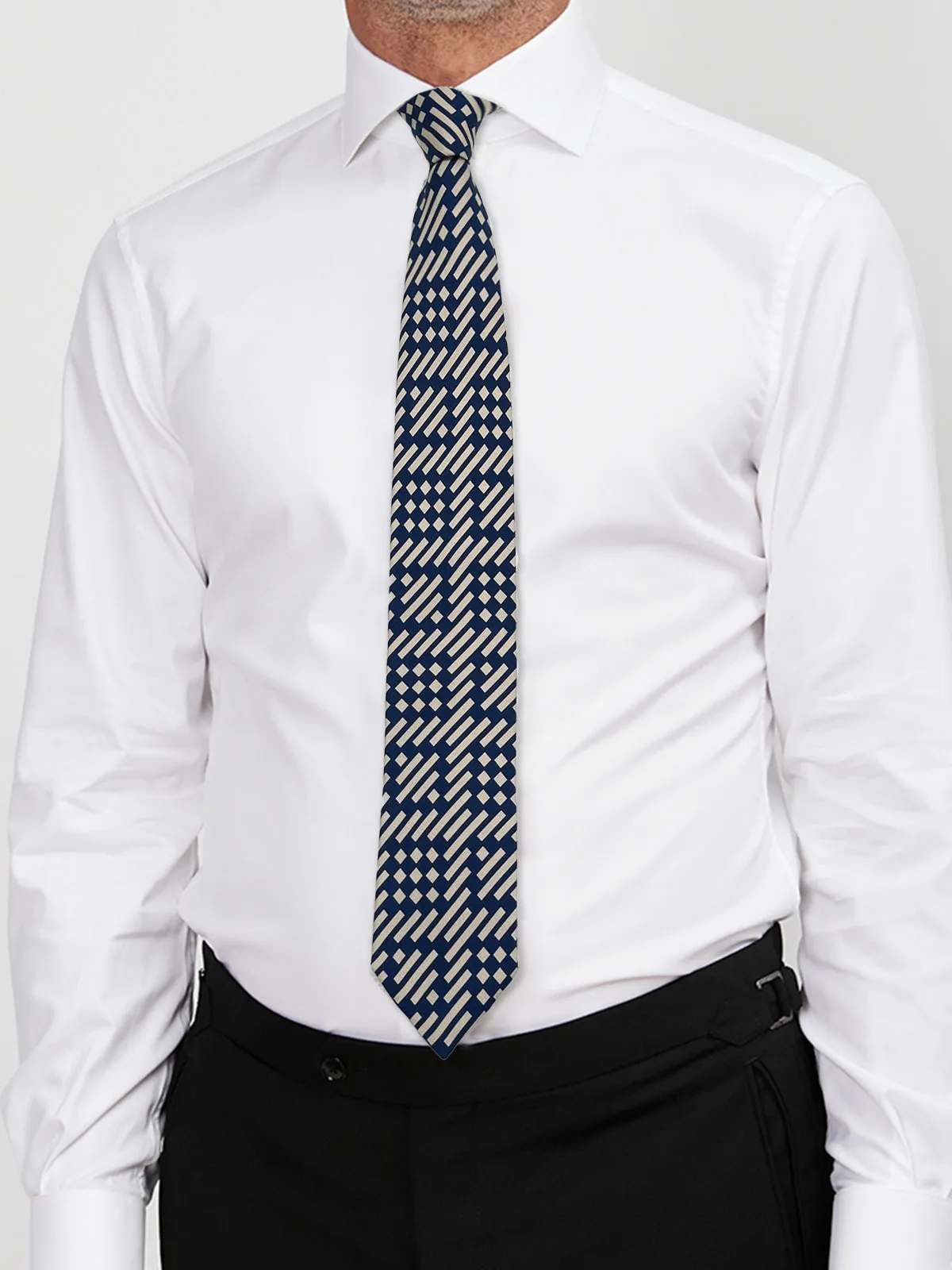 Mid Blue and Beige Print Tie