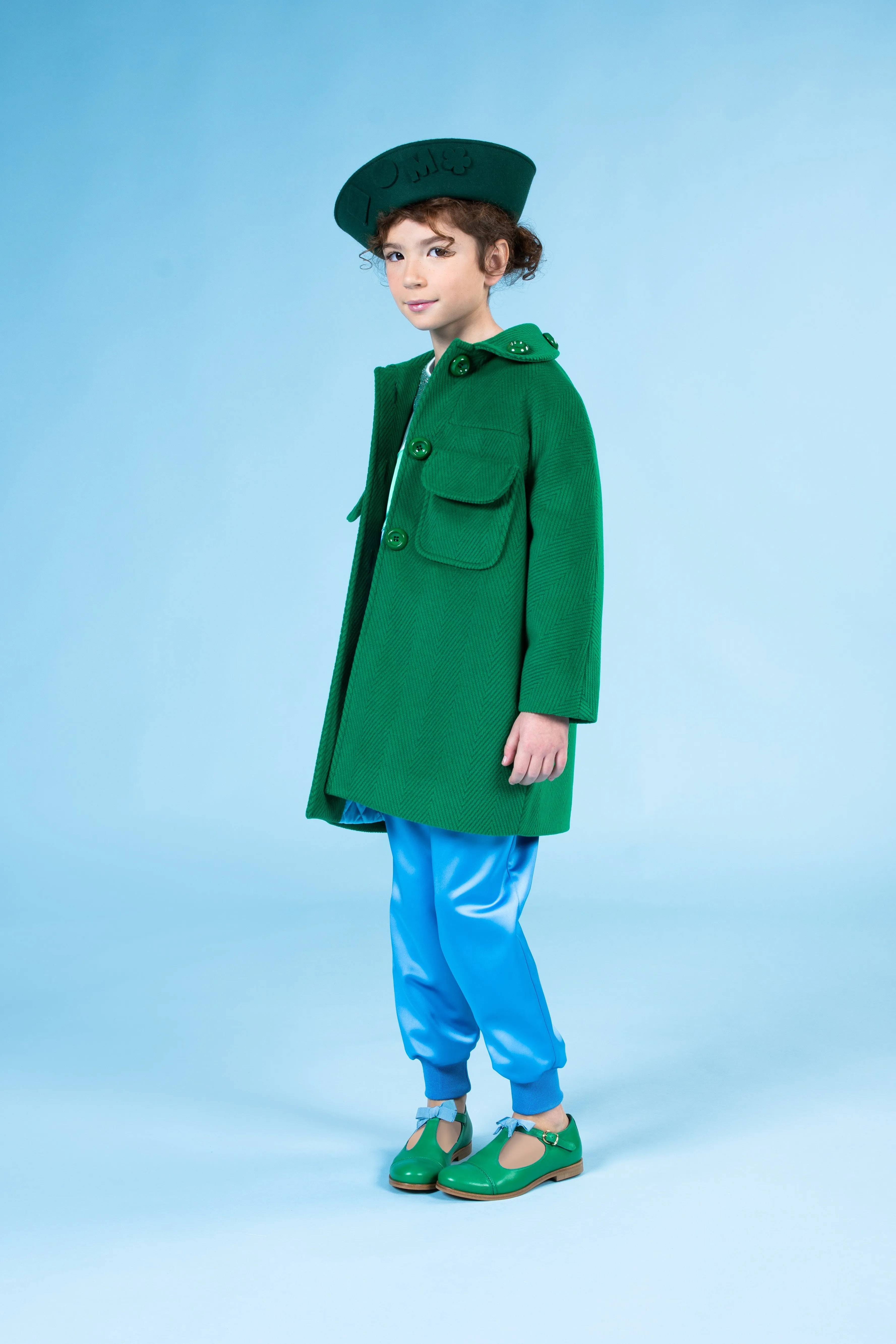 MiMiSol FW23 Green Coat with Oversized Buttons