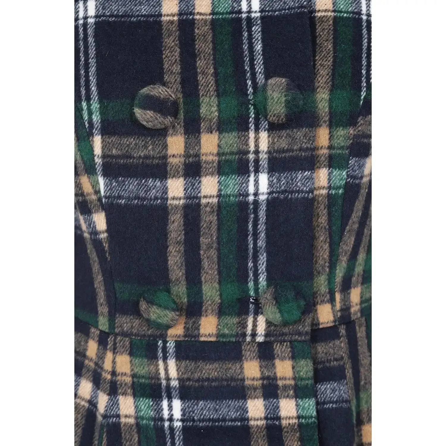 Navy Blue Check Vintage Inspired Double Breasted Swing Coat