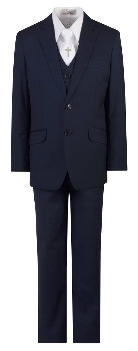 Navy Blue Slim Fit Communion Suit Religious Cross Neck Tie Boys Youth Sizes