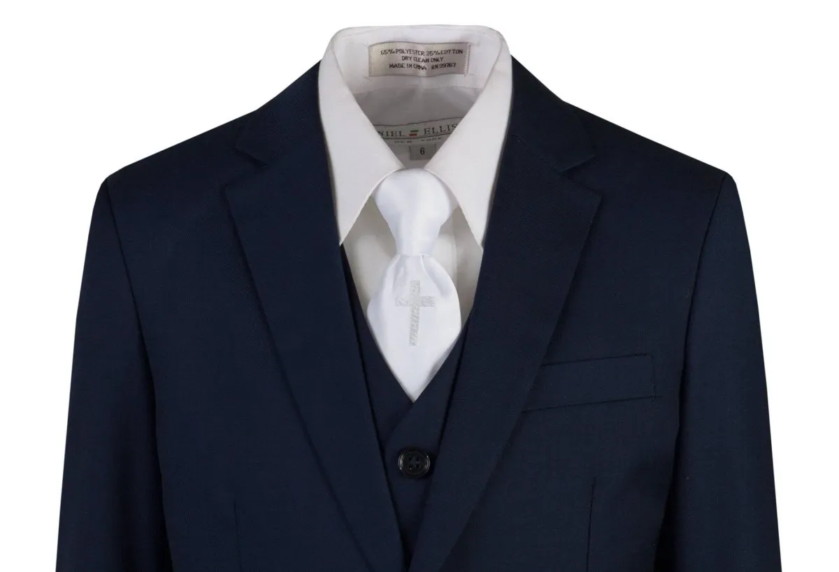 Navy Blue Slim Fit Communion Suit Religious Cross Neck Tie Boys Youth Sizes