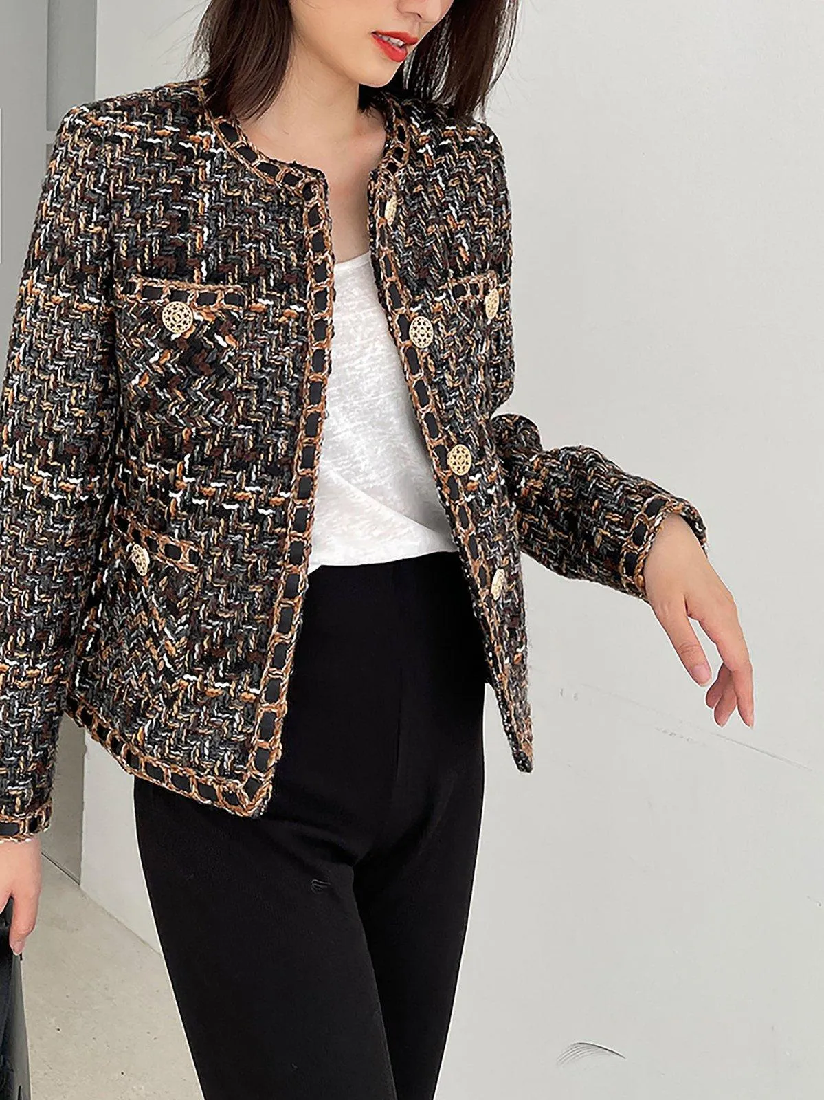 Nydia Jewel neck Tweed Short Jacket