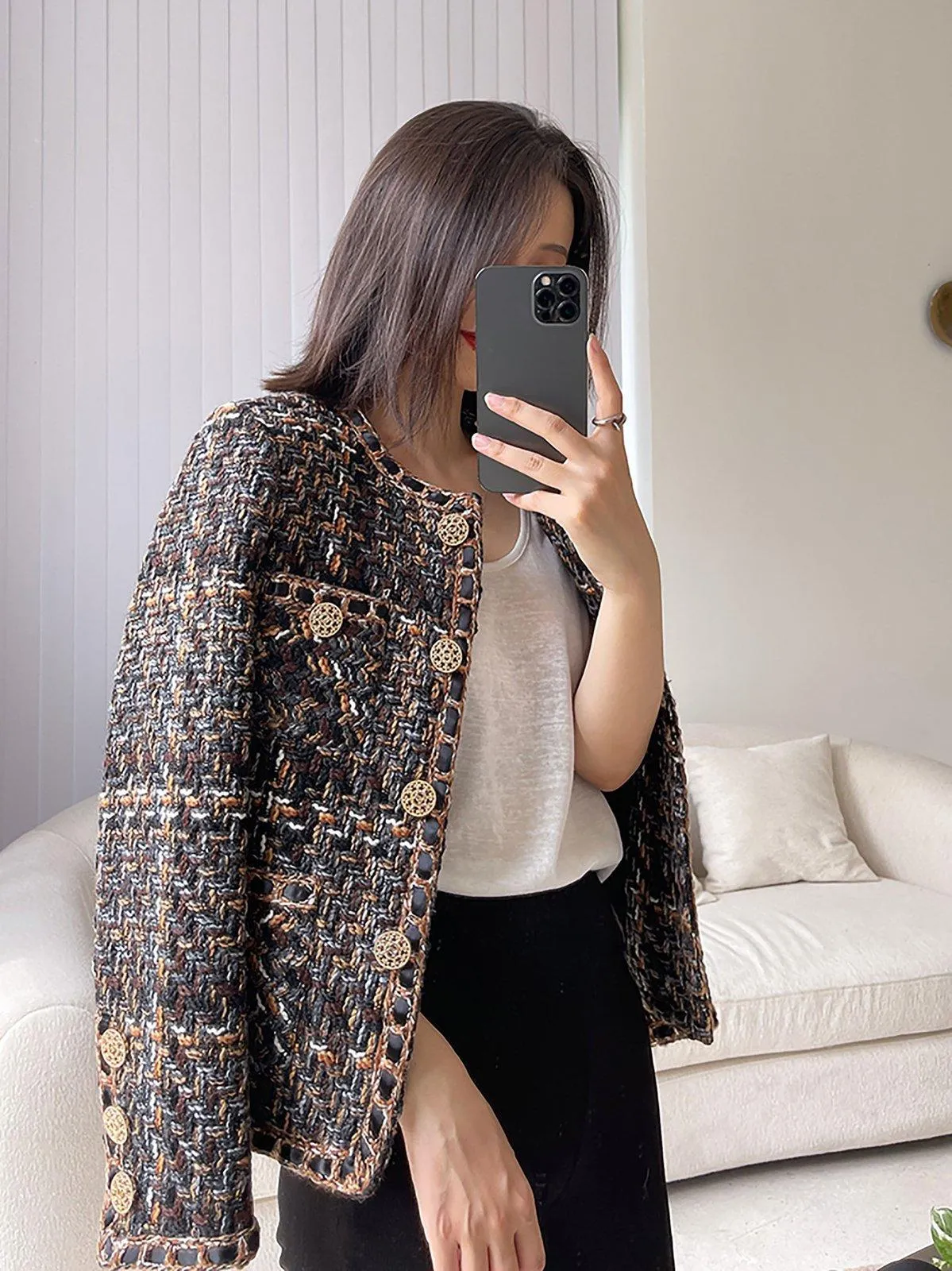 Nydia Jewel neck Tweed Short Jacket