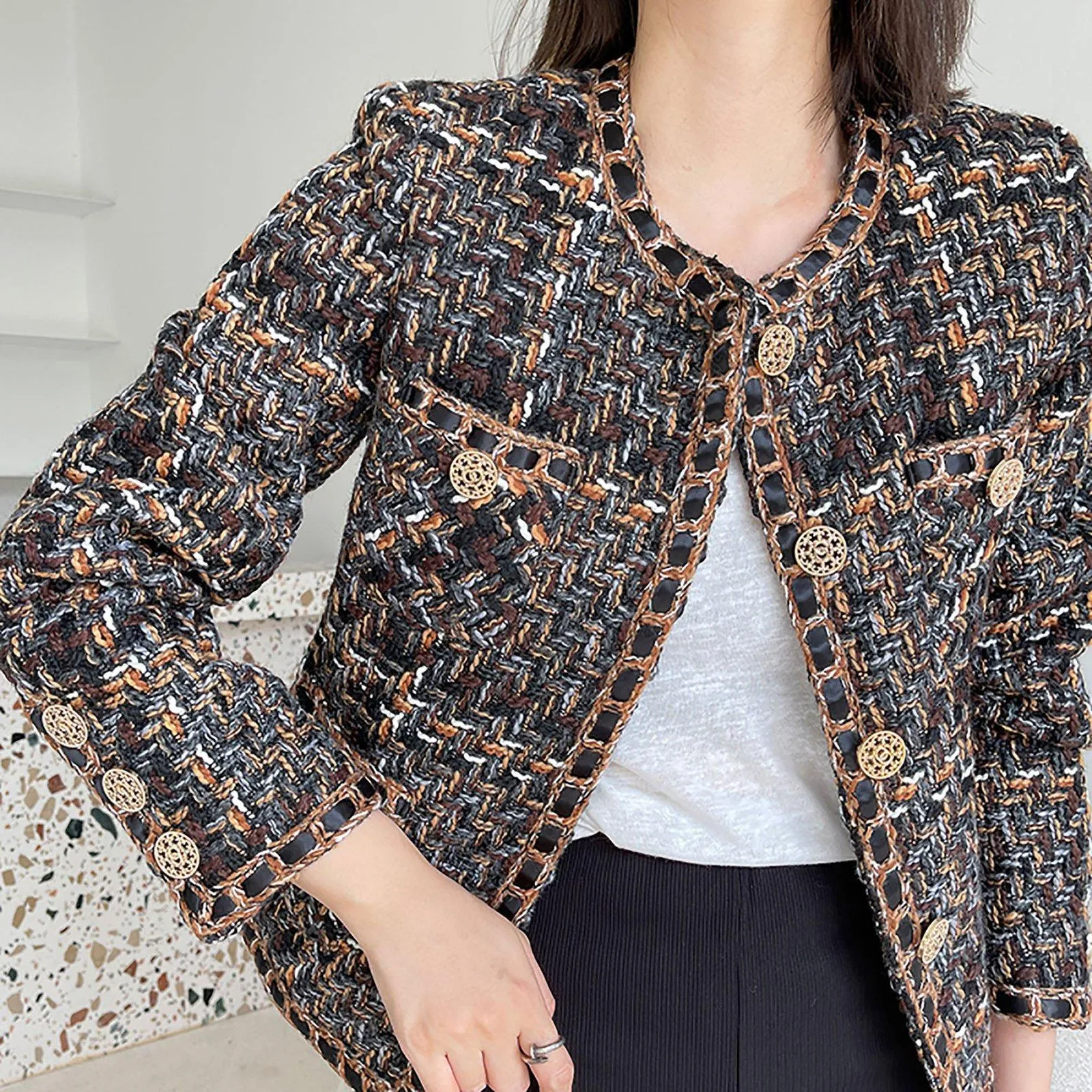 Nydia Jewel neck Tweed Short Jacket