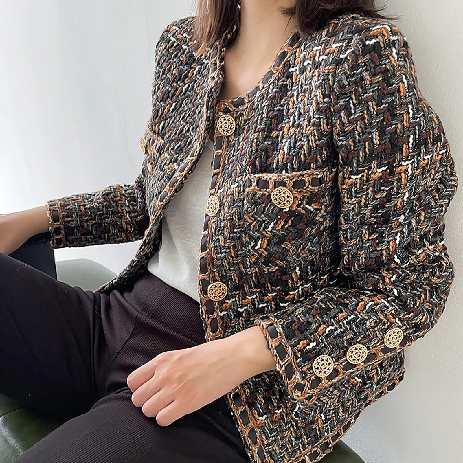 Nydia Jewel neck Tweed Short Jacket