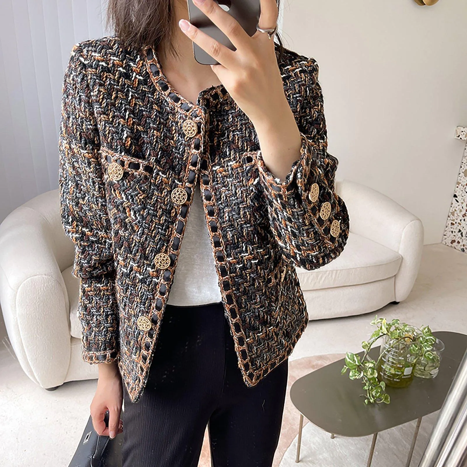 Nydia Jewel neck Tweed Short Jacket