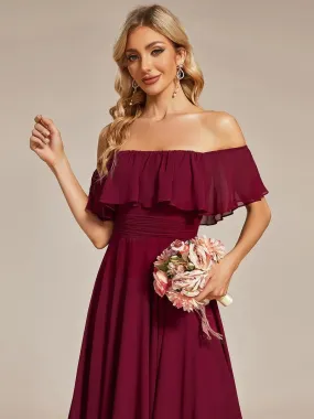 Off Shoulder Asymmetrical Hem Chiffon Evening Dress