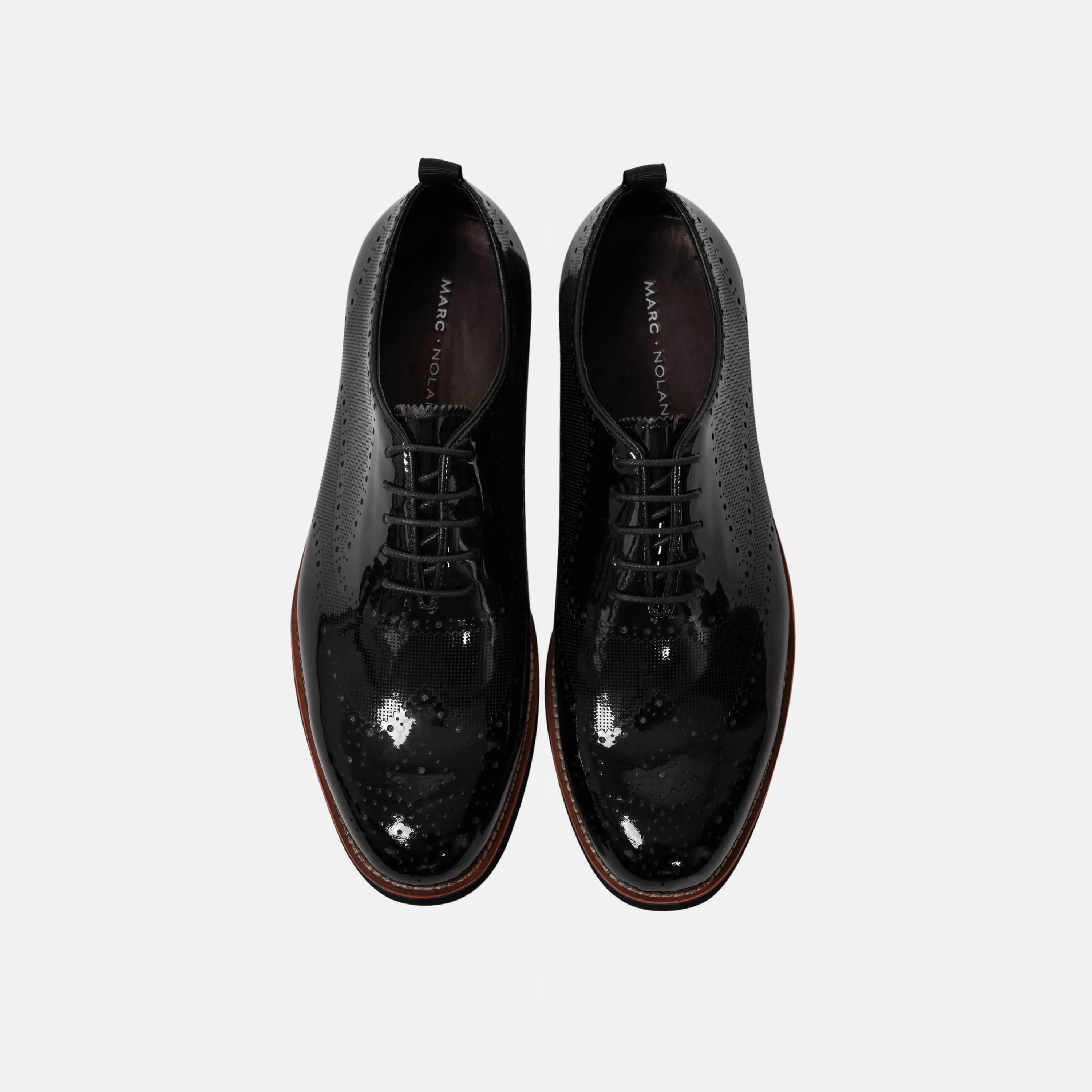 Oscar Black Patent Leather Wholecut Brogue Sneakers