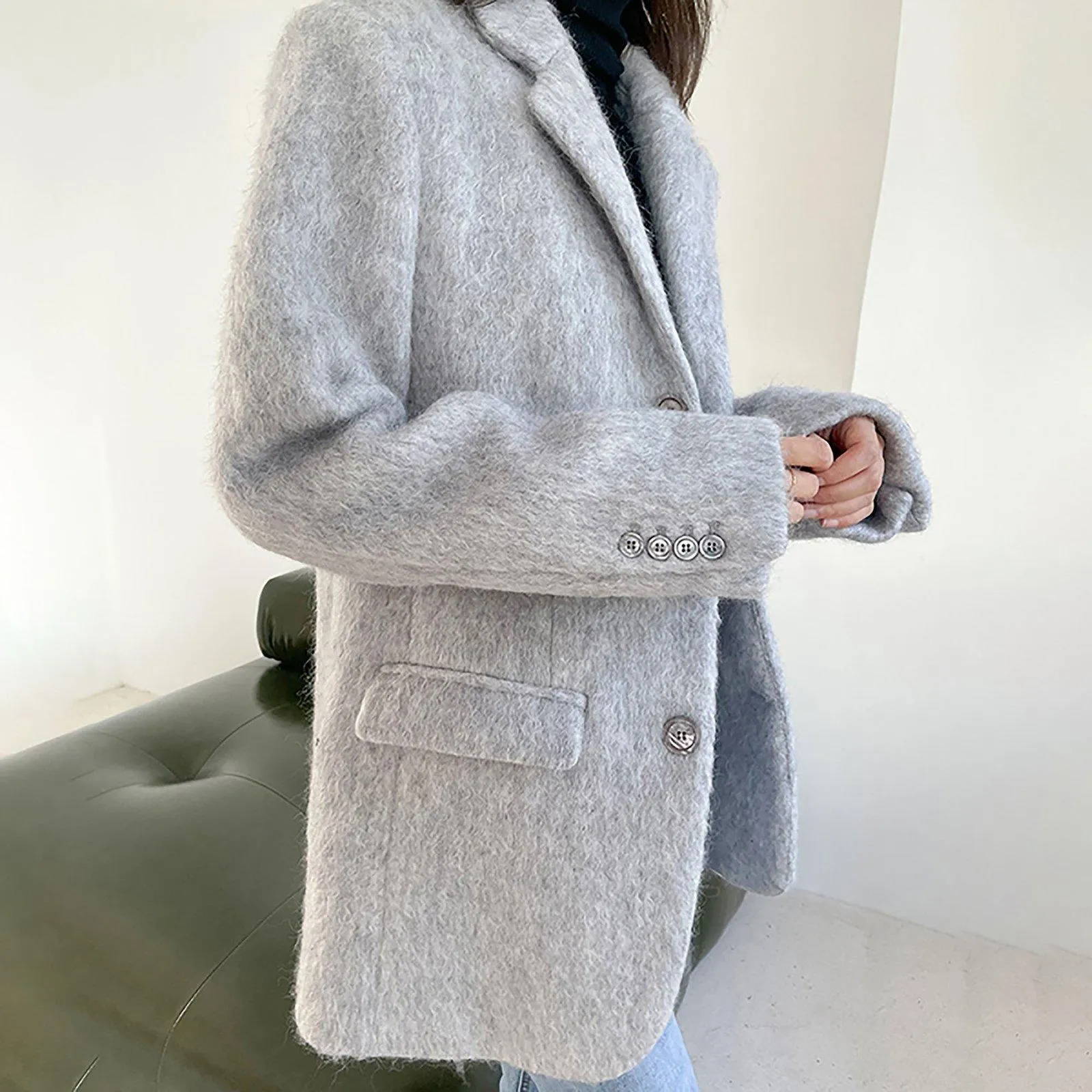 Oversize Wool Blazer Suit Coat 2 Colors White Gray