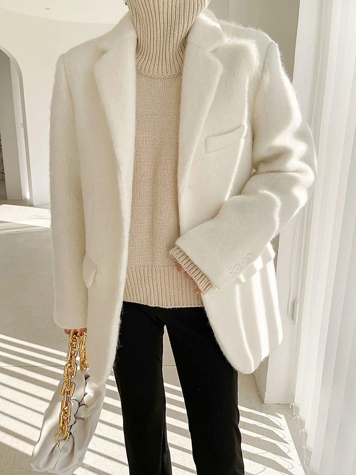 Oversize Wool Blazer Suit Coat 2 Colors White Gray