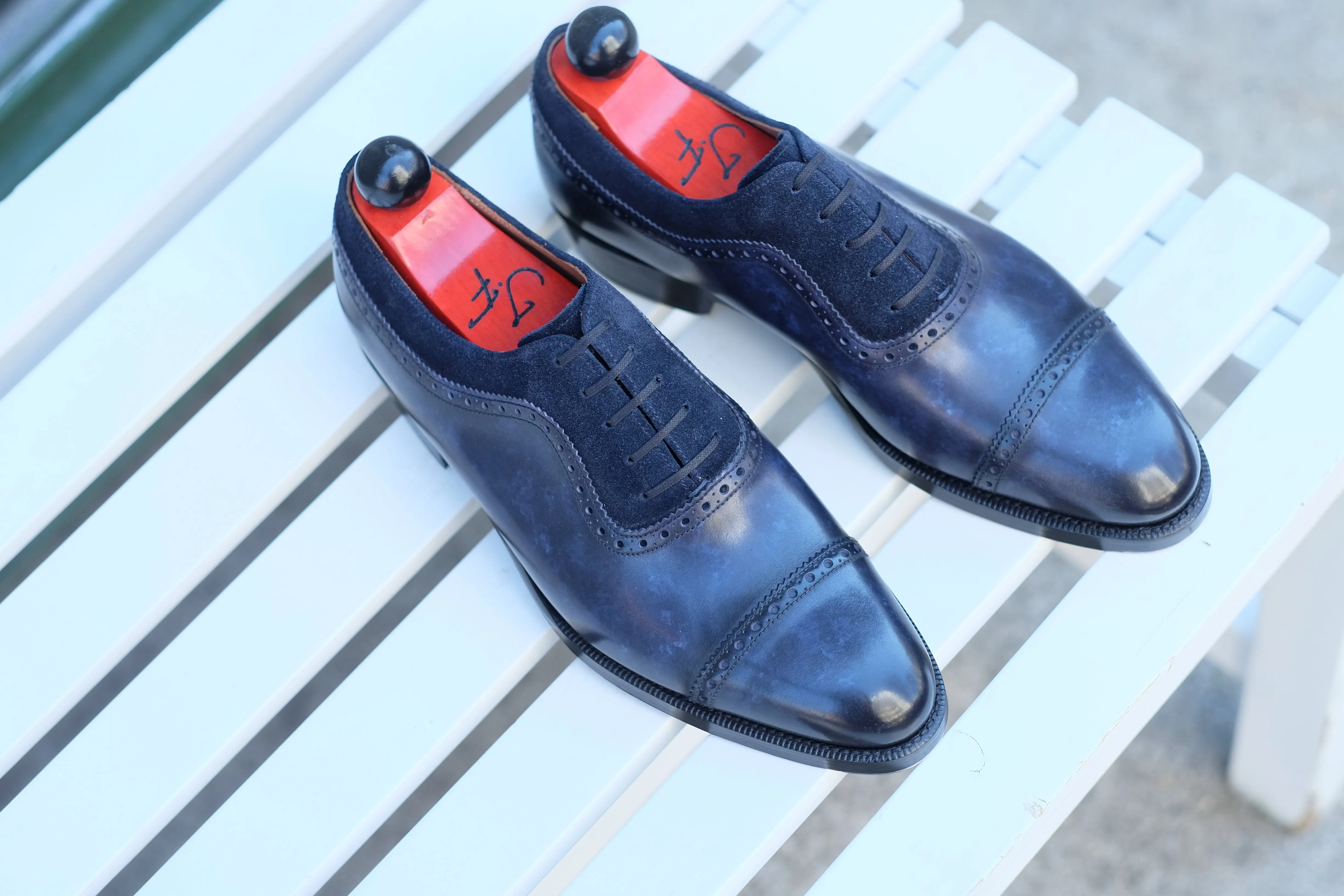 Palacio - MTO - Navy Marble Patina / Navy Suede - TMG Last - Double Leather Sole