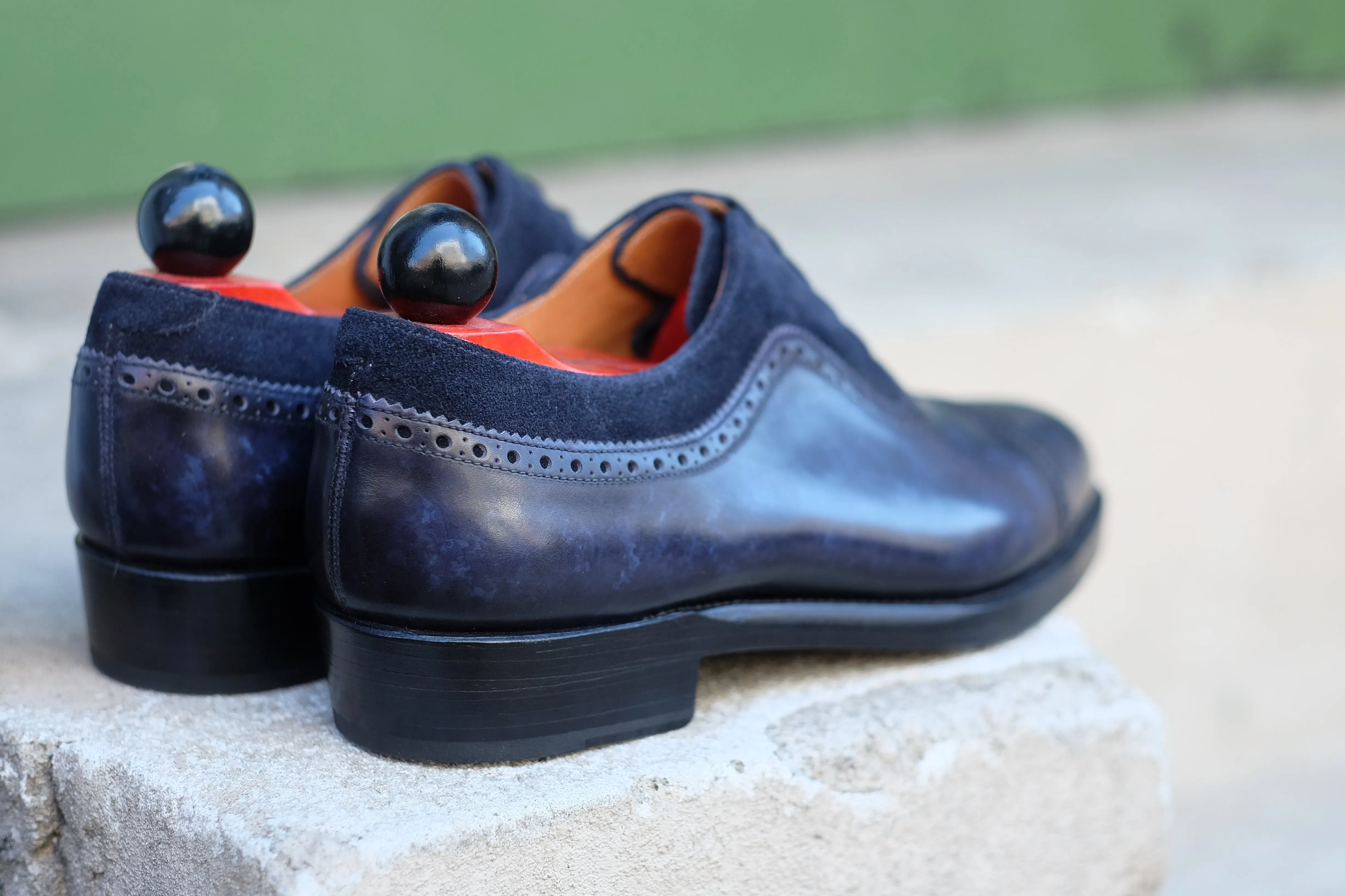 Palacio - MTO - Navy Marble Patina / Navy Suede - TMG Last - Double Leather Sole