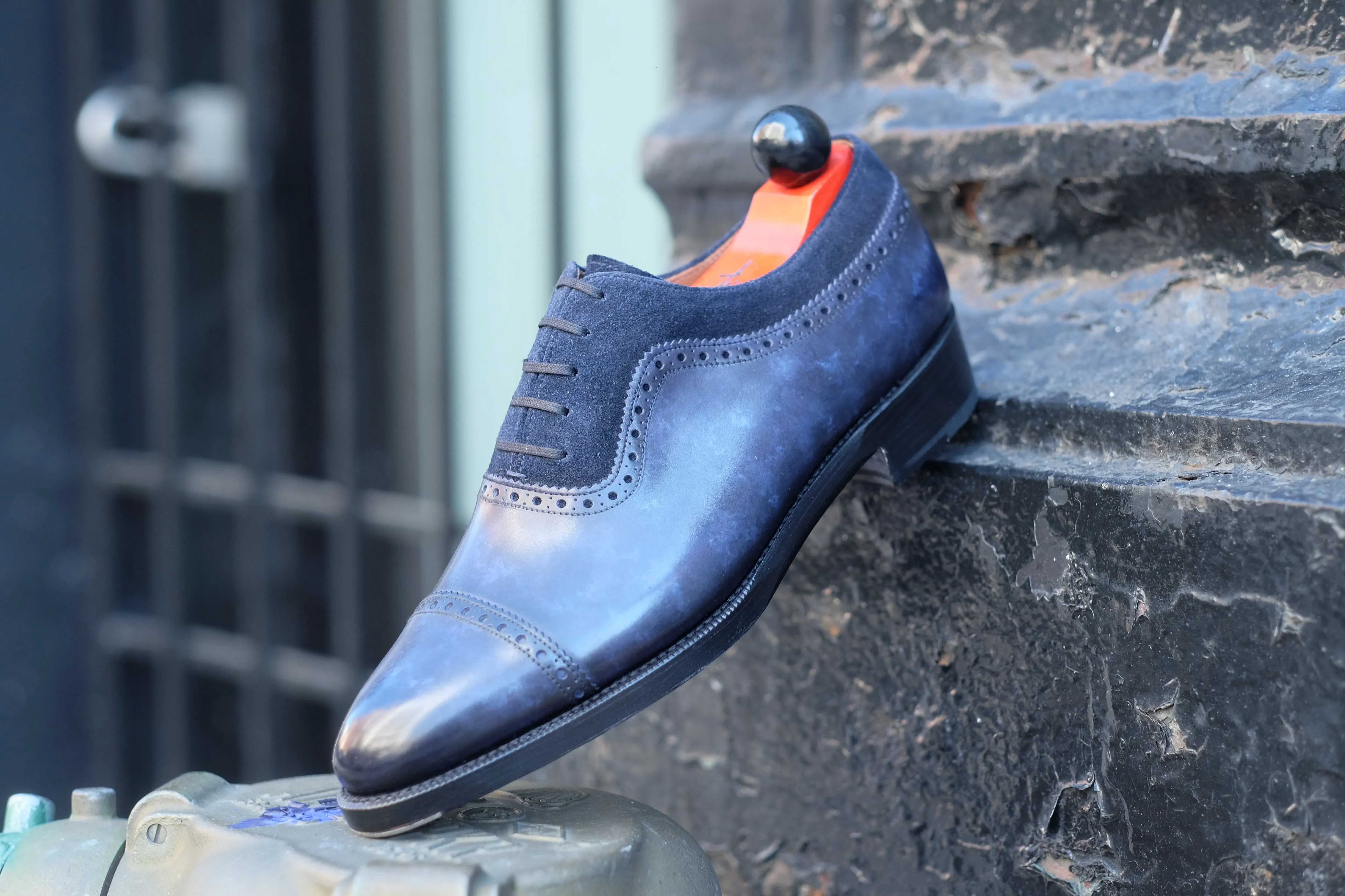 Palacio - MTO - Navy Marble Patina / Navy Suede - TMG Last - Double Leather Sole