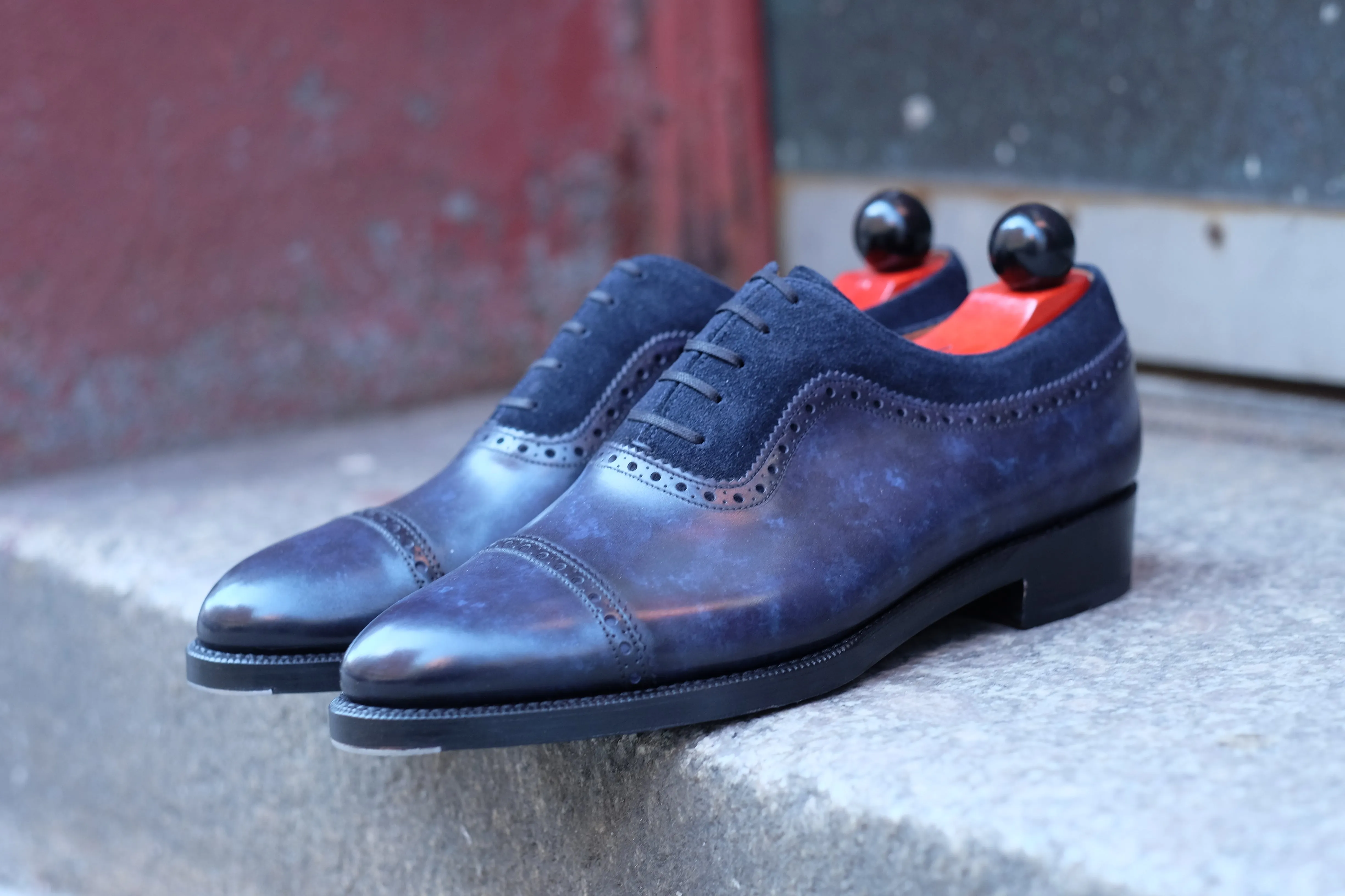 Palacio - MTO - Navy Marble Patina / Navy Suede - TMG Last - Double Leather Sole