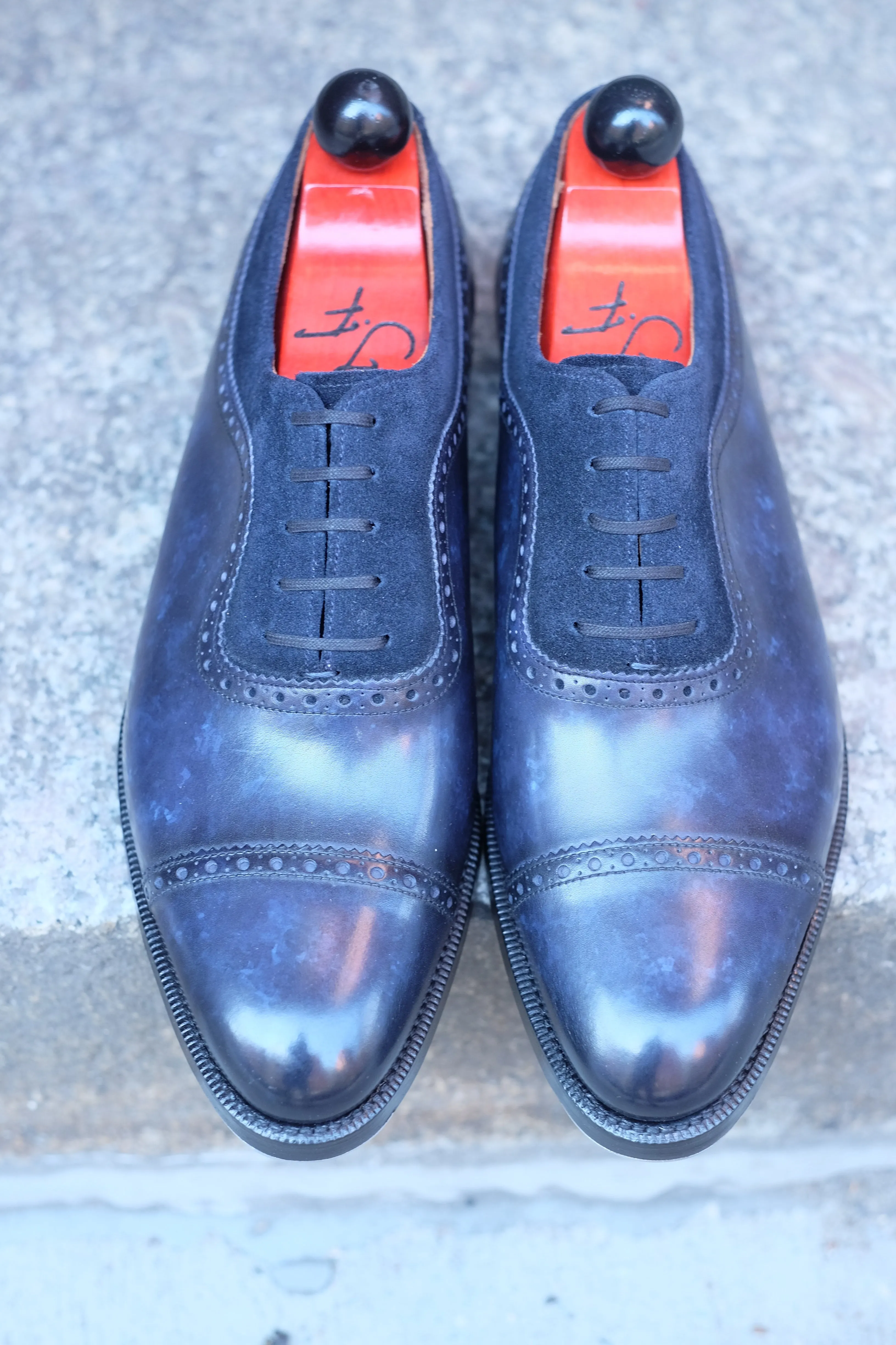 Palacio - MTO - Navy Marble Patina / Navy Suede - TMG Last - Double Leather Sole