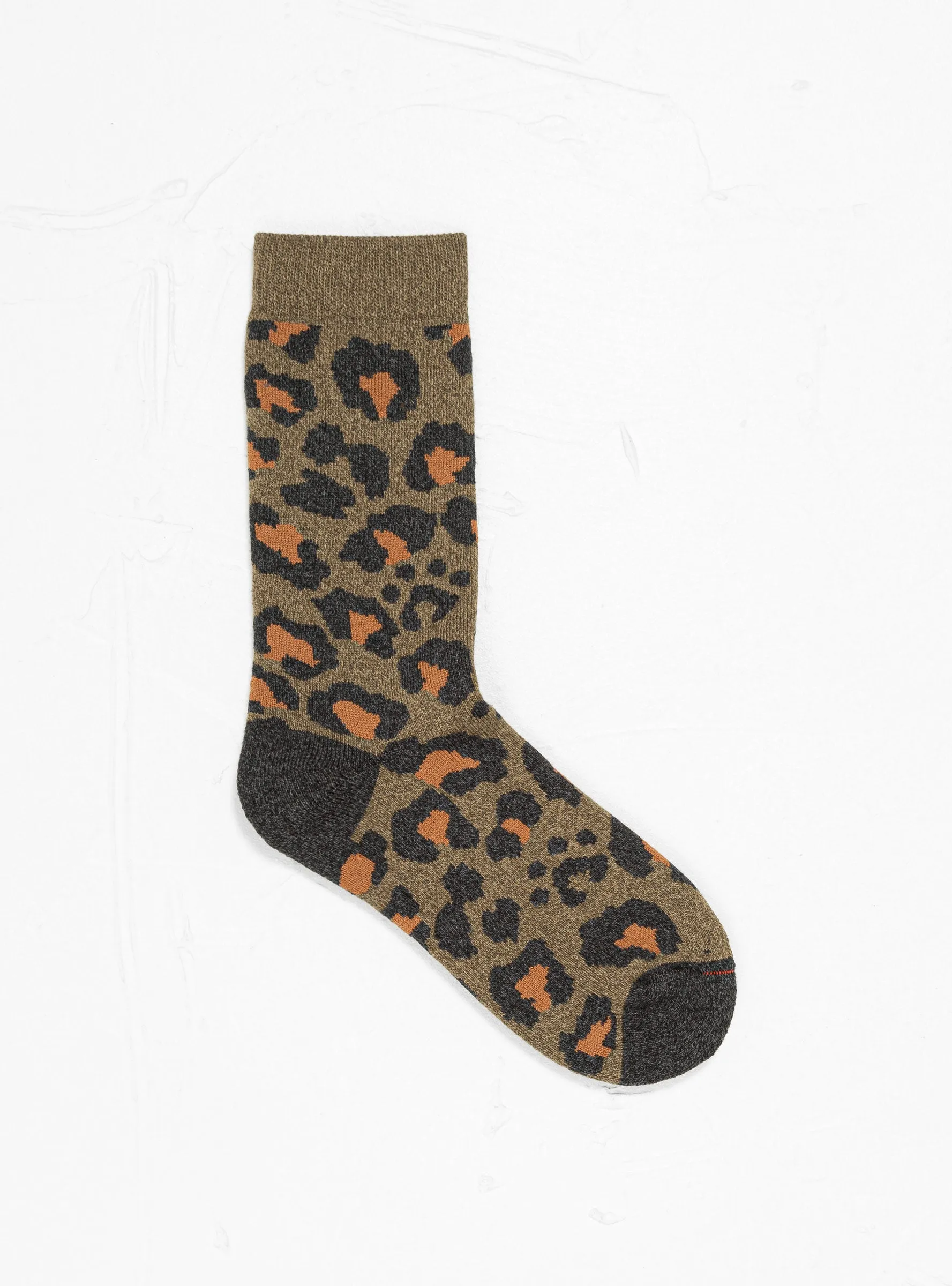 Pile Crew Socks Dark Olive Leopard