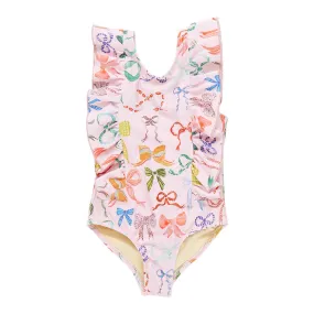 Pink Chicken Girls Katniss Swimsuit - Watercolor Bows