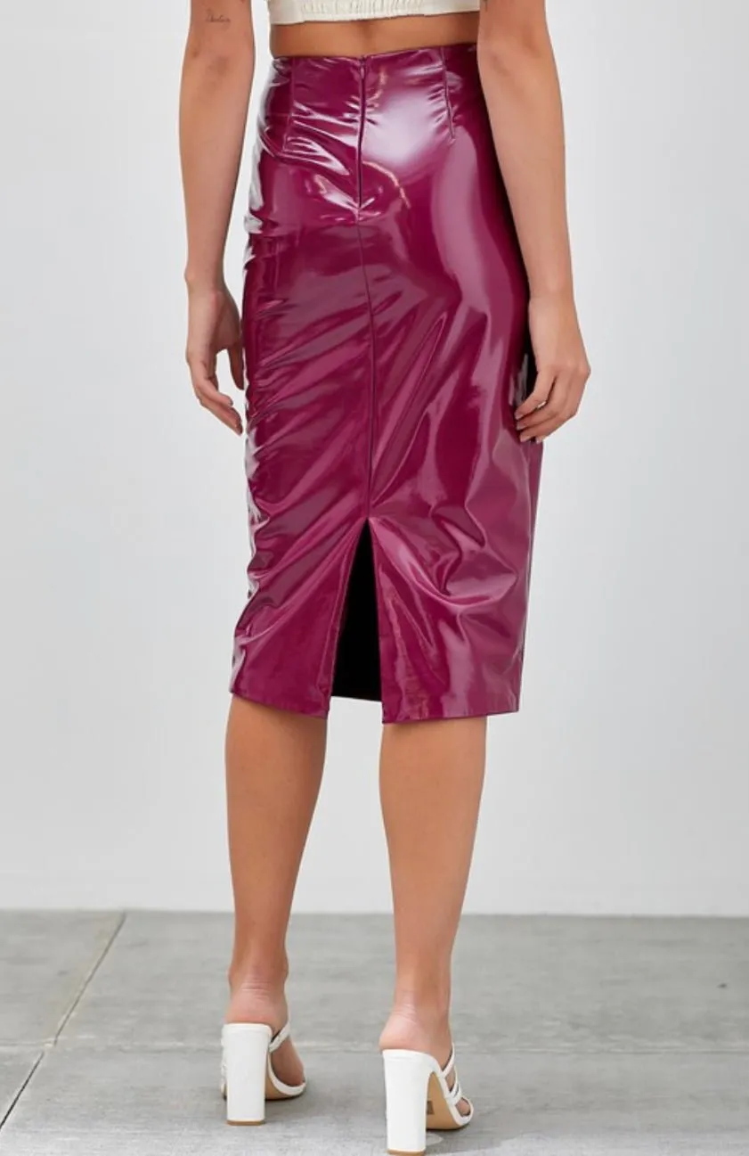 Pleather knee length pencil skirt