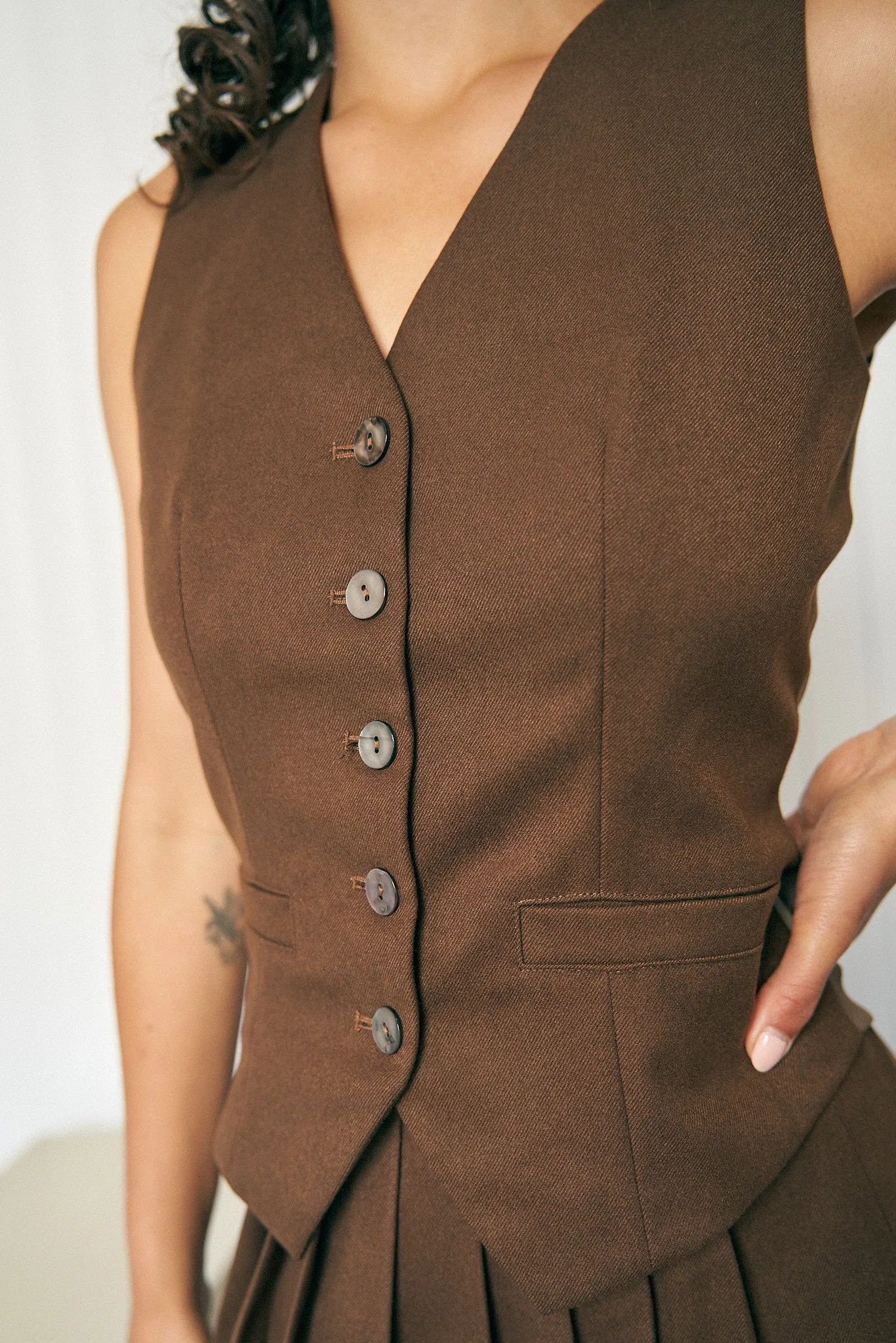 Pockets Suit Vest Brown