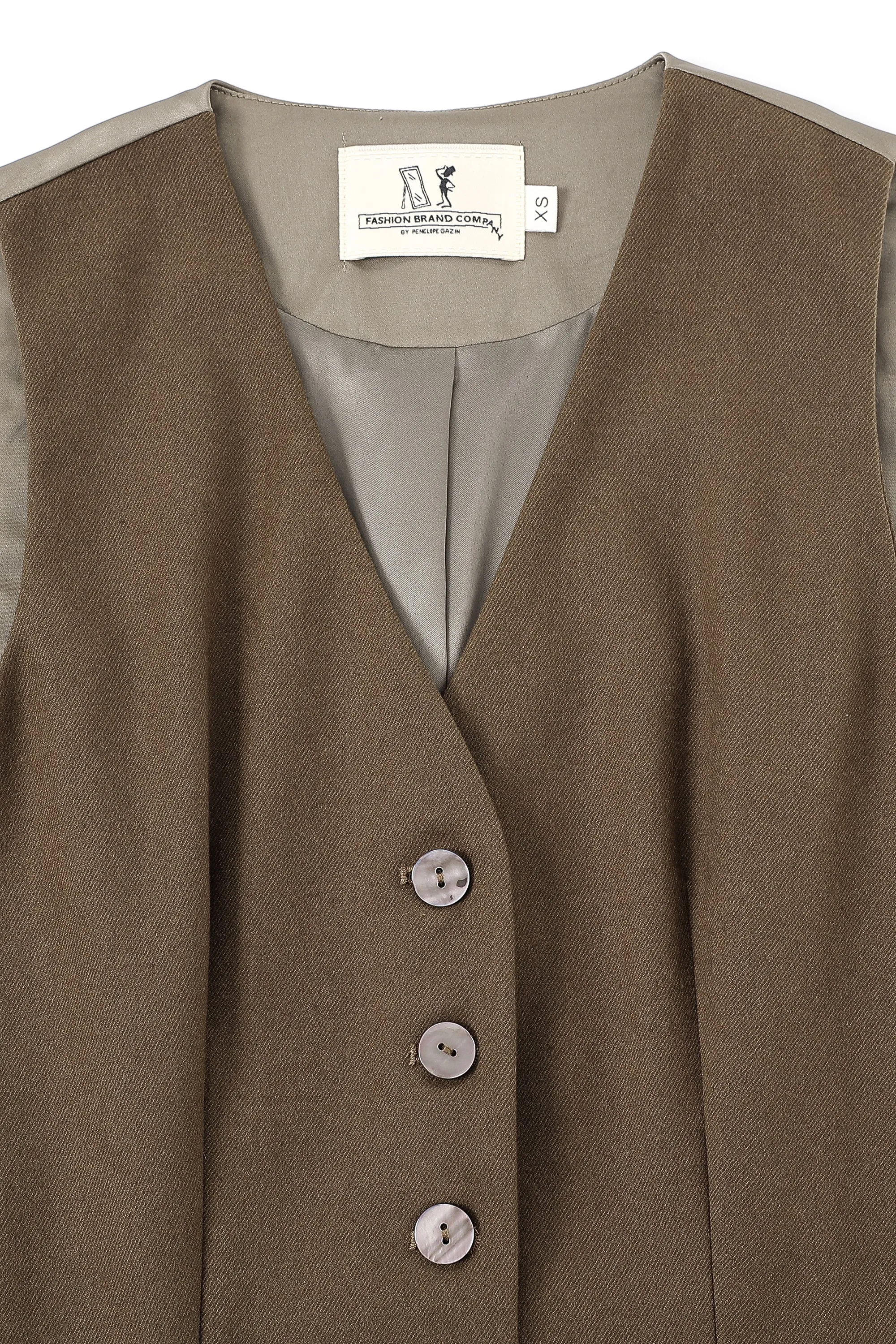 Pockets Suit Vest Brown