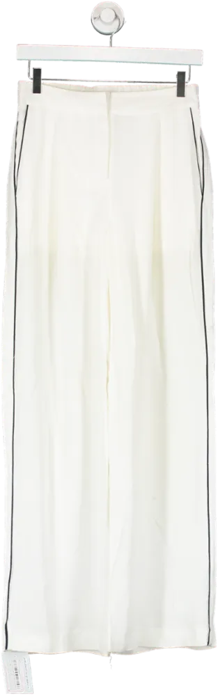 REISS White Gina Mid Rise Wide Leg Contrast Trim Trousers UK 6