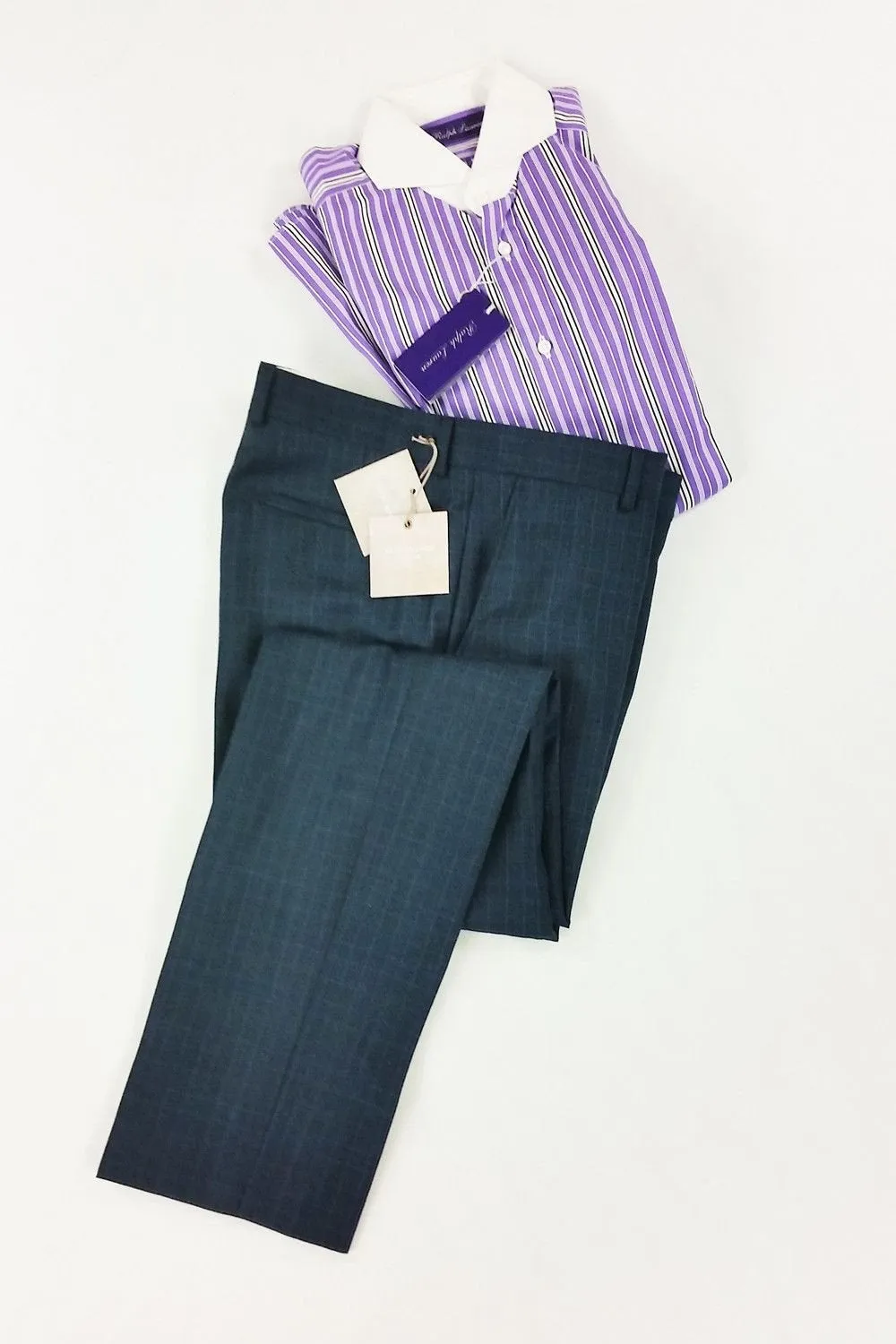 RICHARD JAMES Mayfair Tone Check Suit Trousers Navy (32 / 34 / 38)