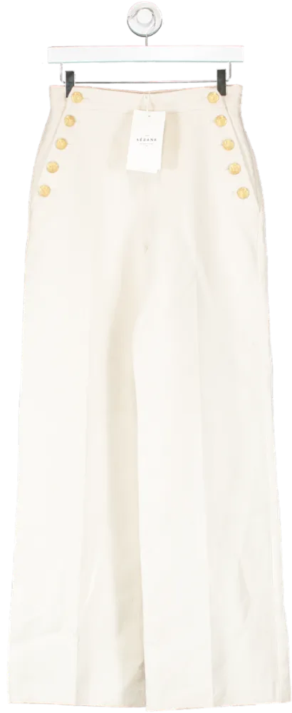 Sezane Cream Marino Trousers  Ecru UK 8