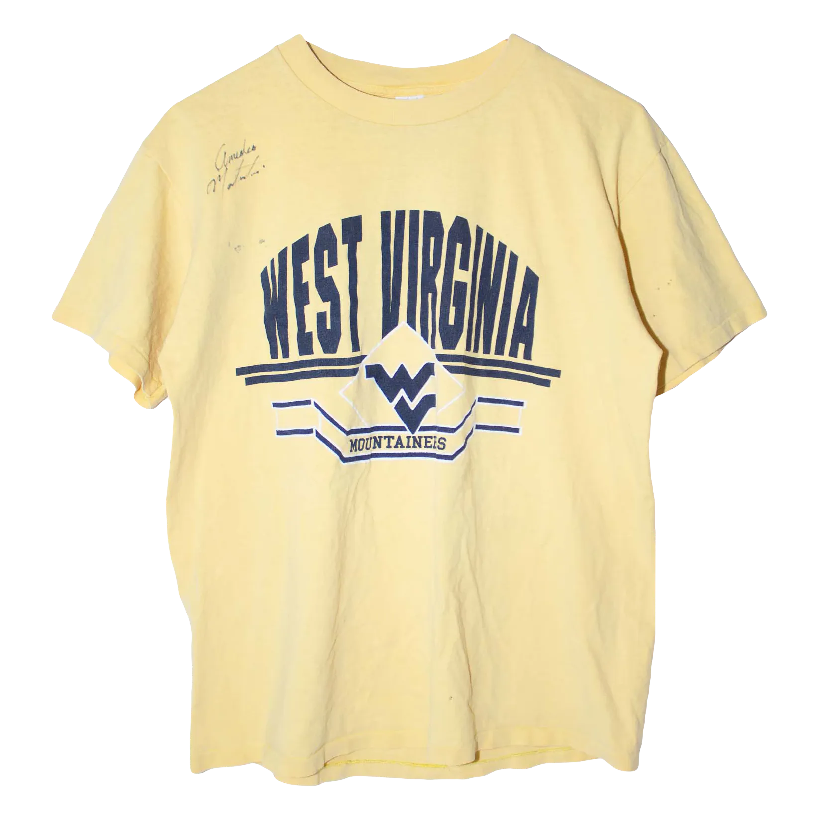 *SIGNED* Vintage Graphic NFL West Virginia Mountaineers T-Shirt Yellow (M)