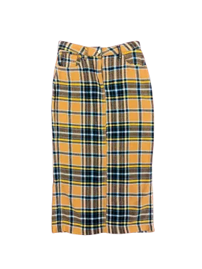 Size S - Kings of Indigo Camel Flannel Check Midi Skirt