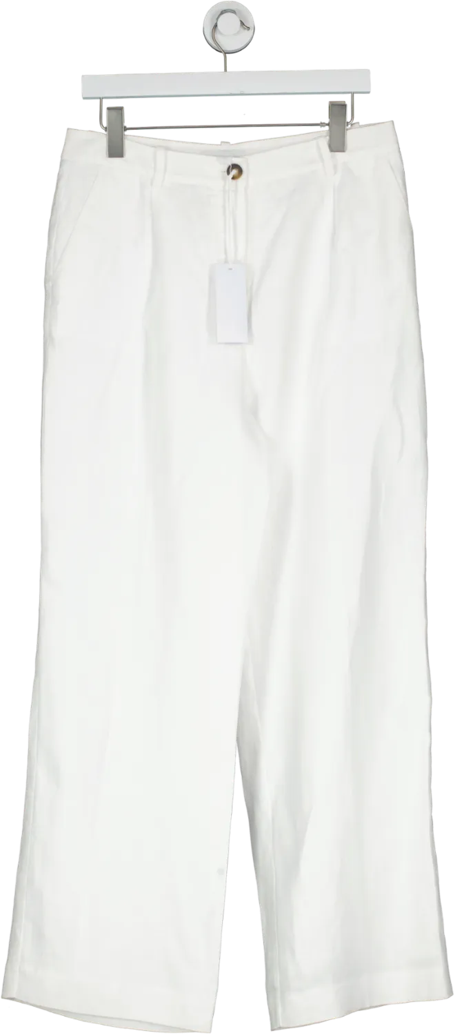 The White Company White Linen Tailored Wide Leg Trousers UK 12