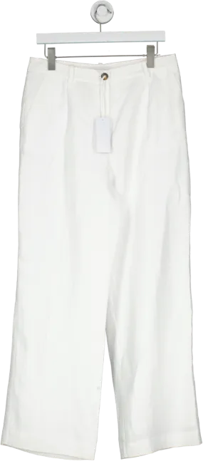 The White Company White Linen Tailored Wide Leg Trousers UK 12