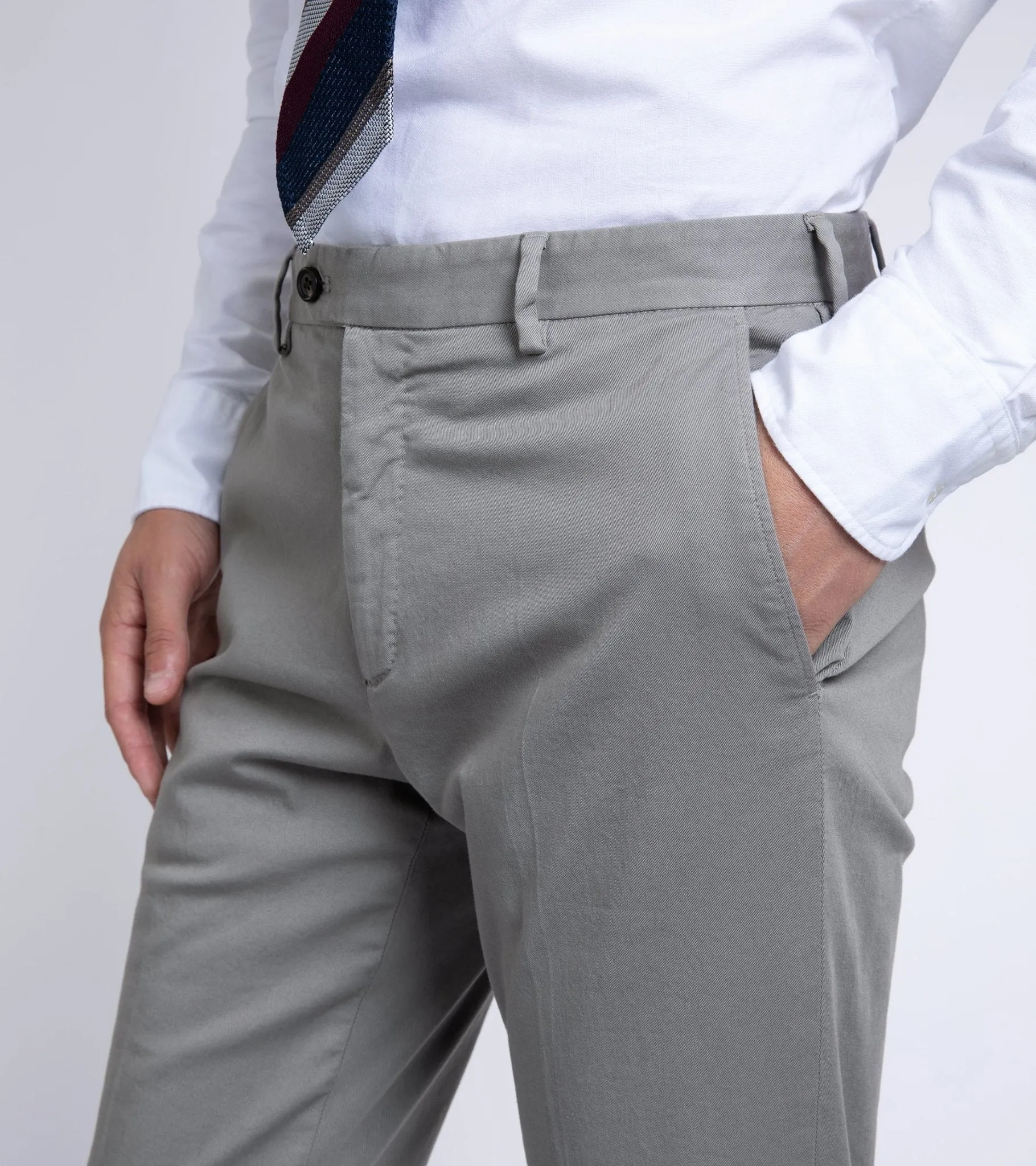 Trunk Welbeck Flat Front Cotton Trousers: Grey