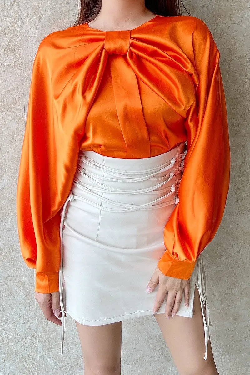 Vibrantly Tiger Orange Bow Blouse