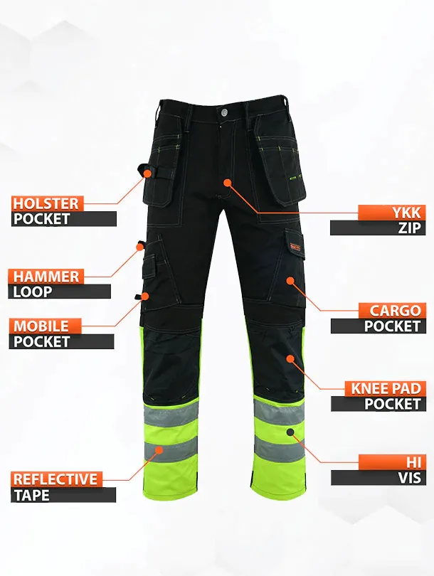 WrightFits Hi-Vis Flash Pro Cargo Heavy Duty Work Trousers