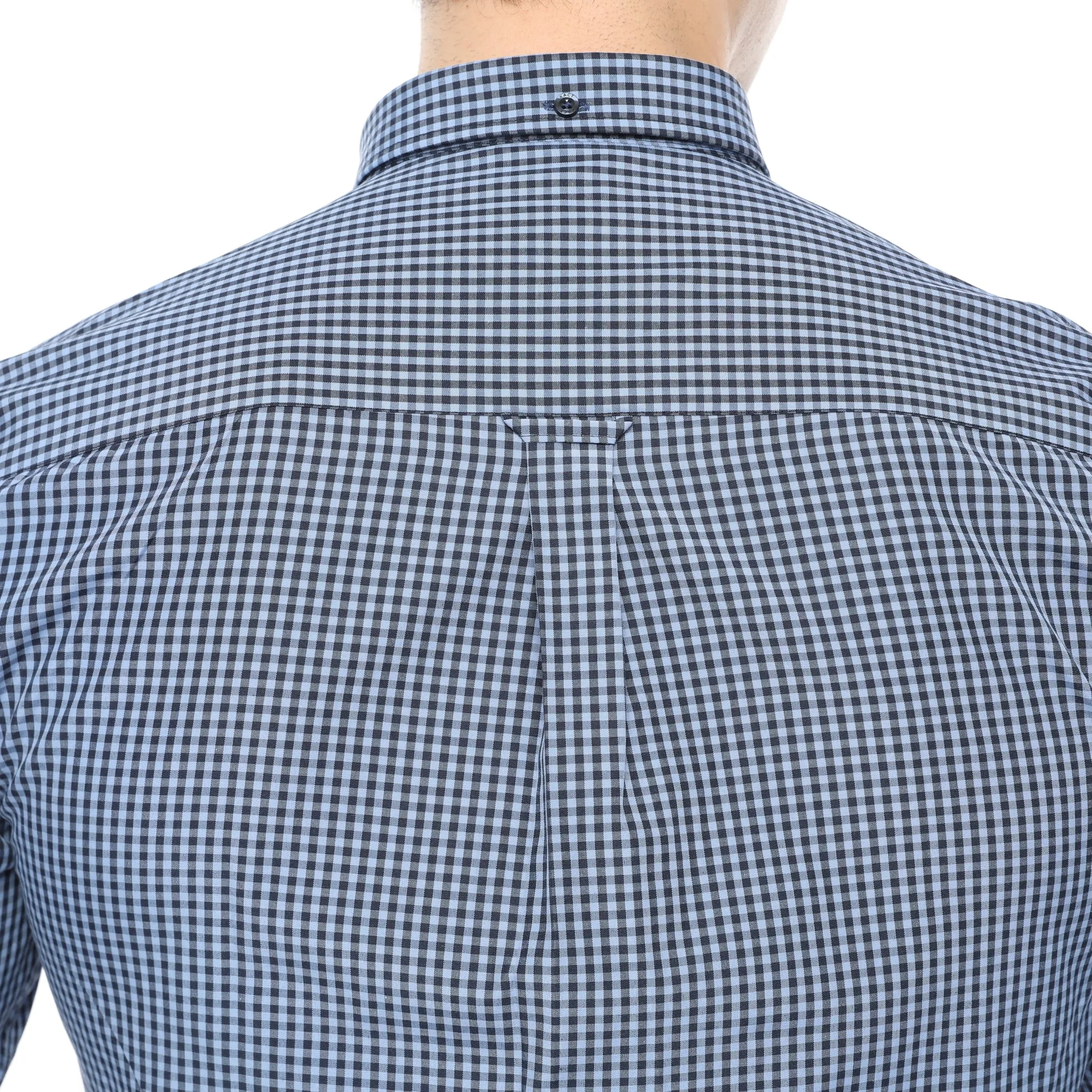 Xact Men's Gingham Check Shirt with Button-Down Collar - Long Sleeved