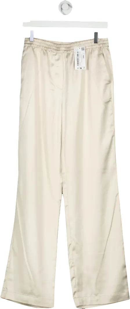 ZARA Beige Wide Leg Elastic Waist Trousers UK S